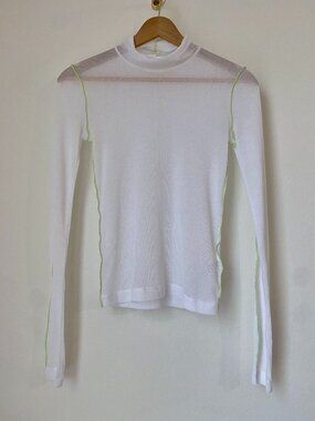 Helmut Lang Sheer Rib Turtleneck Top White Neon Yellow XS Like New | Revolve